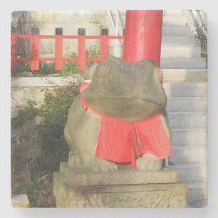 Dessous-de-verre En Pierre Fuku Kaeru 福 か え る Fortune Frog avec Red Yodarekak