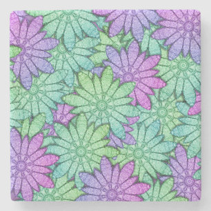 Dessous-de-verre En Pierre Fun Purple et Fleurs vertes
