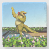 Dessous-de-verre En Pierre Funny Crocodile Drinking Champagne (Devant)