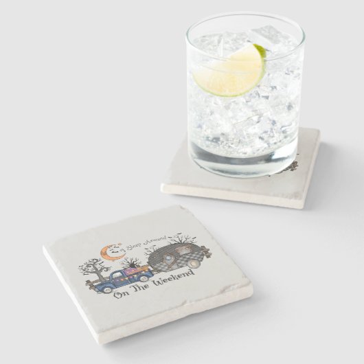 Dessous-de-verre En Pierre Funny Halloween Camping (Côté)