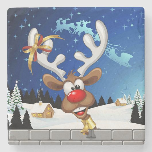 Dessous-de-verre En Pierre Funny Reindeer Peeking Christmas Meme  (Devant)