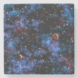Dessous-de-verre En Pierre Galaxies colorées, étoiles et planètes la nuit