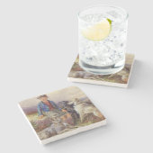 Dessous-de-verre En Pierre Garçon écossais avec des chiens-loup dans un (Côté)