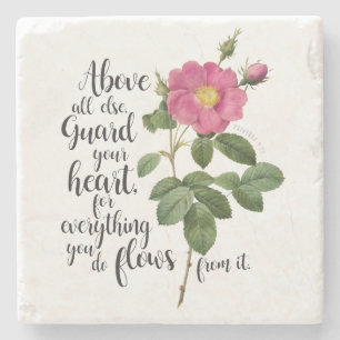 Dessous-de-verre En Pierre Garde ton coeur - Rose Vintage, Proverbes 4:23