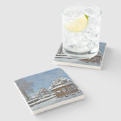 DESSOUS-DE-VERRE EN PIERRE "GAZEBO DANS LA NEIGE" (Côté)