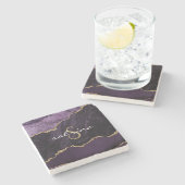 Dessous-de-verre En Pierre Géode d'agate à monogramme violet or (Côté)