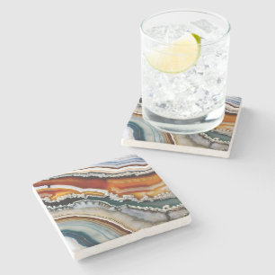 Dessous-de-verre En Pierre Géode d'agate orange terre cuite blanc noir bleu