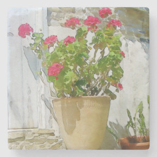 Dessous-de-verre En Pierre Géranium de couleur rouge