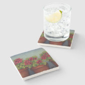 Dessous-de-verre En Pierre Geraniums rouges dans des pots d'argile (Côté)