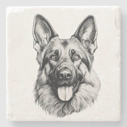 Dessous-de-verre En Pierre German Shepherd Sketch Stone Coaster | B&W (Devant)