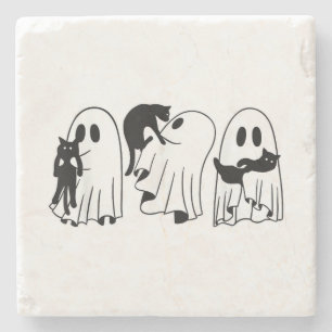 Dessous-de-verre En Pierre Ghost Holding Chat noir Funny Halloween Amoureux d