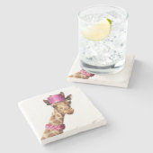 Dessous-de-verre En Pierre Giraffe en casquette rose étincelant (Côté)