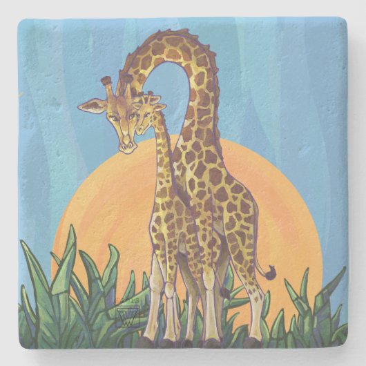 Dessous-de-verre En Pierre Giraffe maman et bébé (Devant)