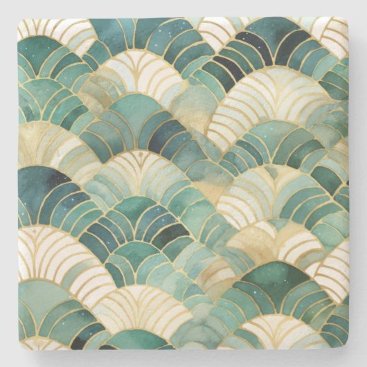 Dessous-de-verre En Pierre Glam vert Gold Abstrait (Devant)