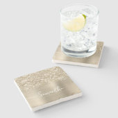 Dessous-de-verre En Pierre Glittery Pale Gold Glam Name (Côté)