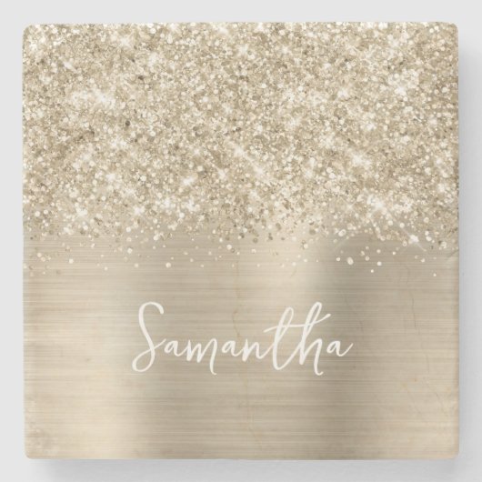 Dessous-de-verre En Pierre Glittery Pale Gold Glam Name (Devant)