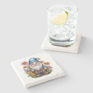 Dessous-de-verre En Pierre Gnome Et Fleurs 2