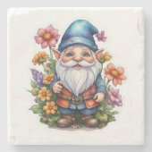 Dessous-de-verre En Pierre Gnome Et Fleurs 2 (Devant)