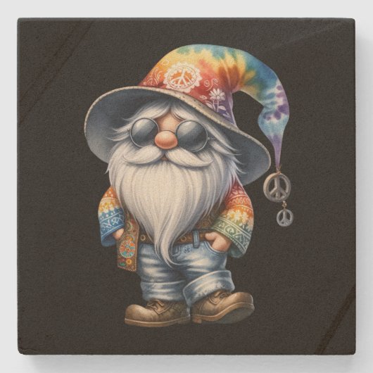 Dessous-de-verre En Pierre Gnome Hippie (Devant)