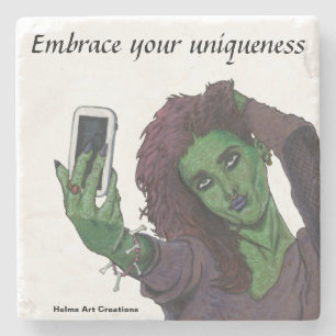 Dessous-de-verre En Pierre Goblin Girl Phone Selfie Dessous de verre unique e