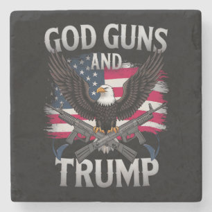 Dessous-de-verre En Pierre God Guns Et Trump Eagle Drapeau Américain Vintage