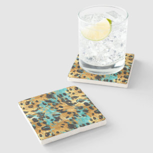 Dessous-de-verre En Pierre Gold Aqua Black Leopard Animal