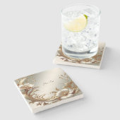 Dessous-de-verre En Pierre Gold Floral Stone Coaster (Côté)
