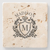 Dessous-de-verre En Pierre Gold Heraldic Crest Crown Monogram (Devant)