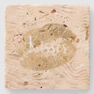 Dessous-de-verre En Pierre Gold Lips Kiss rose Zebra Print