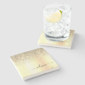 Dessous-de-verre En Pierre Gold Parties scintillant Girly Luxe Moderne Monogr (Côté)
