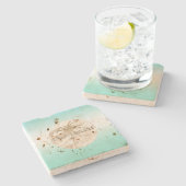 Dessous-de-verre En Pierre Gold Tropical Palm Tree Mint Aqua Ombre (Côté)