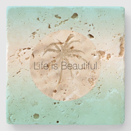 Dessous-de-verre En Pierre Gold Tropical Palm Tree Mint Aqua Ombre (Devant)