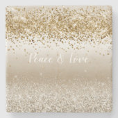 Dessous-de-verre En Pierre Gold White Sparkle Parties scintillant Paix Amour (Devant)