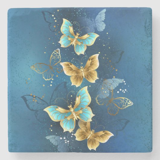 Dessous-de-verre En Pierre Golden butterflies (Devant)