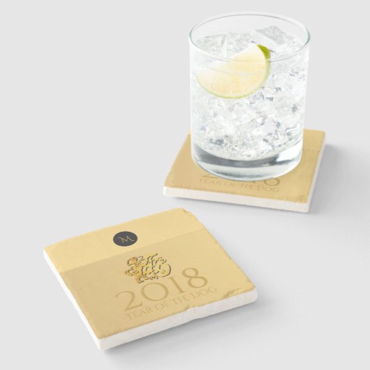 Dessous-de-verre En Pierre Golden Chinese Chien Papercut 2018 Monogram Marble (Côté)