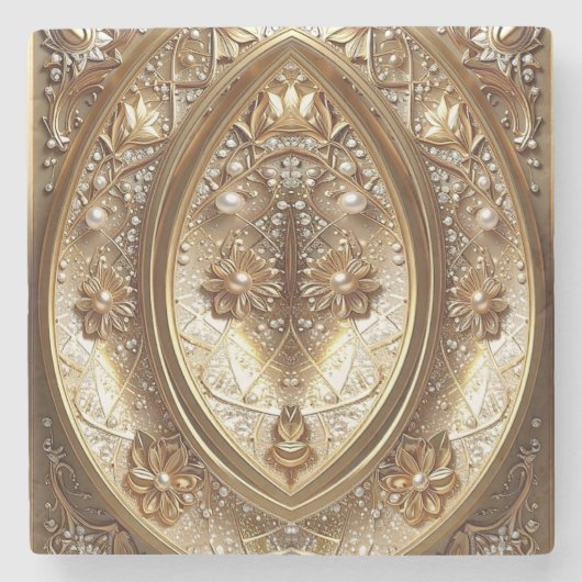 Dessous-de-verre En Pierre Golden Ornate Frame Stone Coaster (Devant)