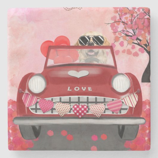 Dessous-de-verre En Pierre Golden Retriever Chien voiture avec les coeurs Val (Devant)