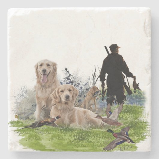 Dessous-de-verre En Pierre Golden Retrievers - Excellents chiens de chasse (Devant)