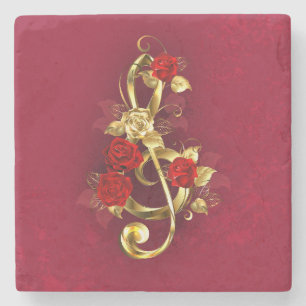 Dessous-de-verre En Pierre Golden Treble Clef avec fleurs Roses