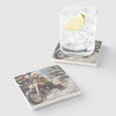 Dessous-de-verre En Pierre Goldendoodle Chien équitation Moto Noël (Côté)