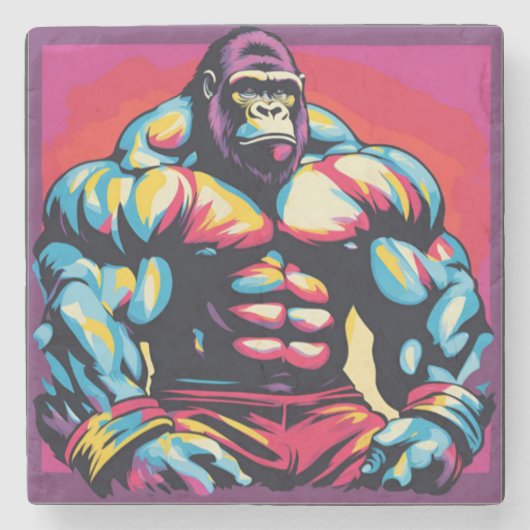 Dessous-de-verre En Pierre Gorilla Bodybuilder Lifter Pop Art Dessin (Devant)