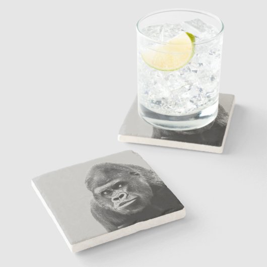 Dessous-de-verre En Pierre Gorille noire blanche (Côté)