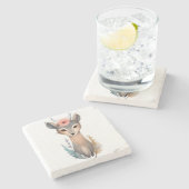 Dessous-de-verre En Pierre Grace boisée : Cerf floral couronné (Côté)