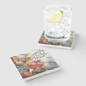 Dessous-de-verre En Pierre Grâces Gourdes D'Automne, Merci Heureux (Côté)