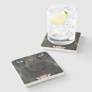 Dessous-de-verre En Pierre Grand Chat Panther Noir
