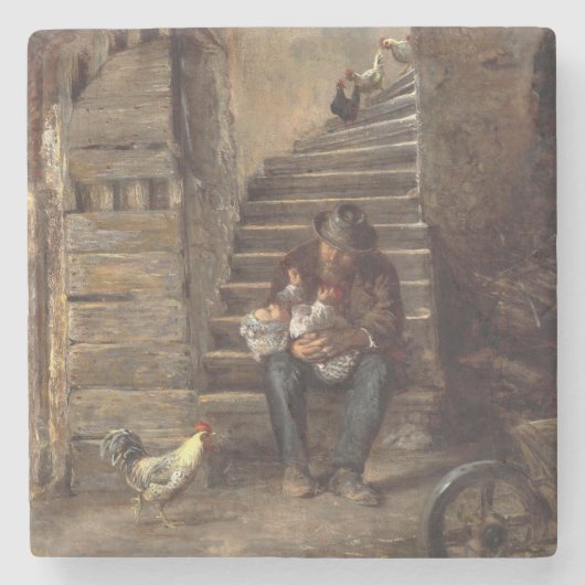 Dessous-de-verre En Pierre Grand-Père S'Occupe De Son Petit-Fils (Devant)