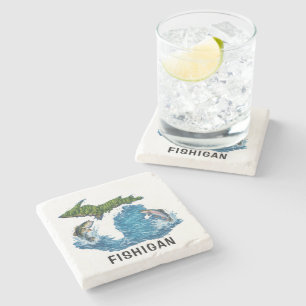 Dessous-de-verre En Pierre Graphisme de l'État du Michigan avec Poisson