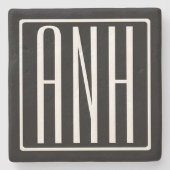 Dessous-de-verre En Pierre Gras moderne 3 initiales Monogramme | Blanc sur no (Devant)