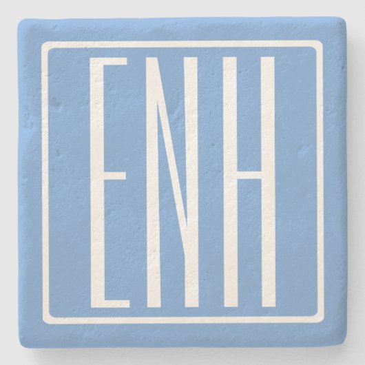 Dessous-de-verre En Pierre Gras moderne 3 initiales Monogramme | Bleu doux (Devant)