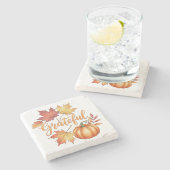 Dessous-de-verre En Pierre Gratuit Citrouille & Feuilles d'automne (Côté)